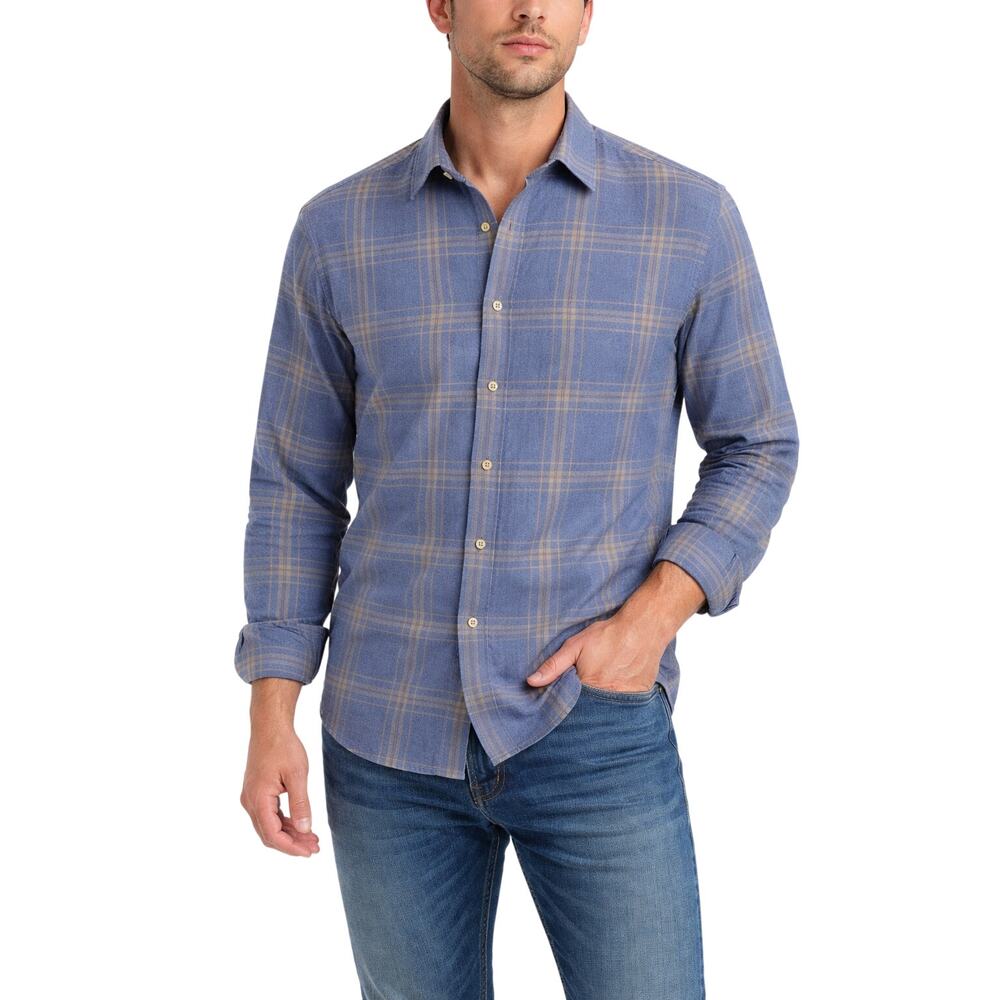 UNTUCKit Radford Flannel Shirt Men's L Slim Fit Blue Plaid Cotton Button Front